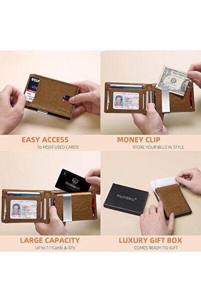Runbox محفظة رجالية نحيفة مع مشبك نقود ومانع لسرقة البيانات RFID، محفظة أمامي...