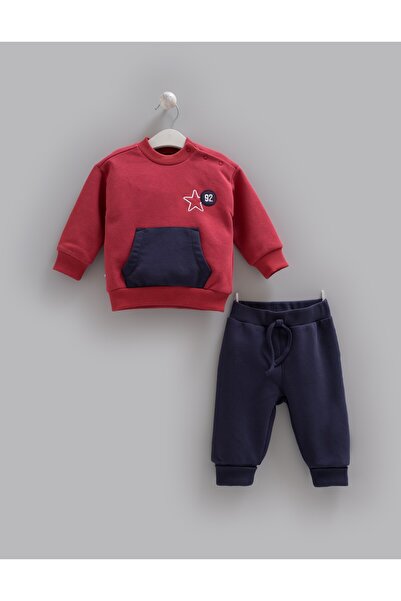 Caramell Baby Boy Set 3 Threaded Yarns with Ruffled Pocket Detail Top and Bot...