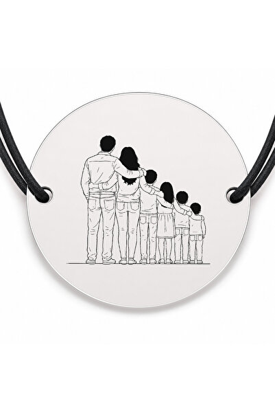 Simoshop Brățară argint 925 cu bănuț gravat familie cu patru copii, șnur negr...
