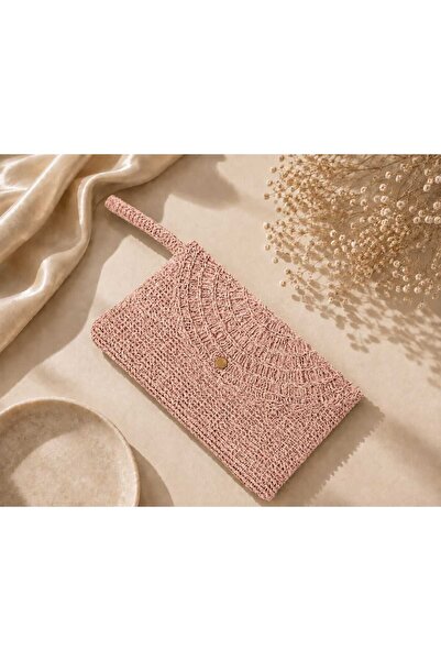 MyHubi Portfolio Handbag with Wrist Strap, Straw Look Clutch Bag