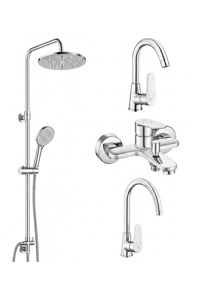 AR Eca Fast Kuğu Sink + Washbasin + Bathroom Faucet & Tuna Shower Column 4-Pi...