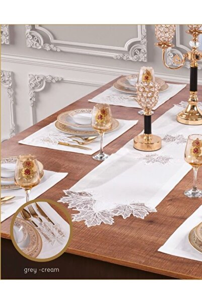 Ceki Home 6-Person Çınar Linen 7-Piece Supla Runner Cream Stylish Dinner Set ...