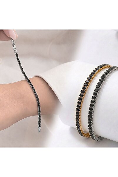 Generic Brand Black Zircon Stone Thin Waterway Women's Bracelet – 4mm Minimal...