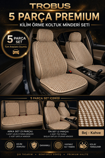 TROBUS Hyundai Tucson 2010 ve Sonrası Uyumlu Premium Örme Kilim 5 Parça Minde...
