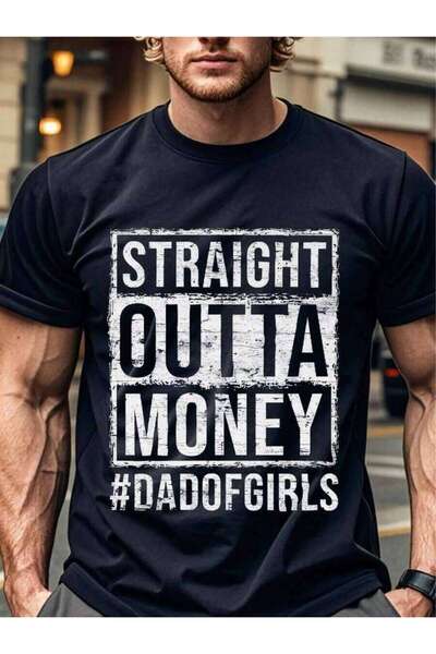 kai22 قميص رجالي مضحك بطباعة "Straight Outta Money" مع حروف بيضاء بارزة، تي ش...