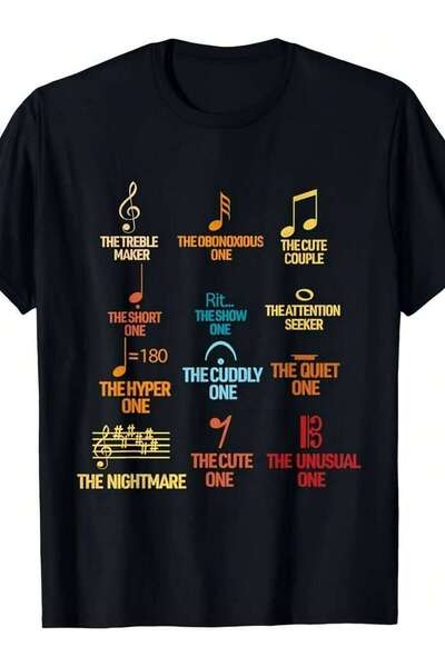 9JY Men'S Funny Music Note Symbol T-Shirt| Retro Musical Staff Design With Tr...
