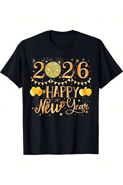 kai22 تي شيرت 2026 Happy Year للرجال والنساء - إصدار ريترو 2025 بطبعة بالونات...