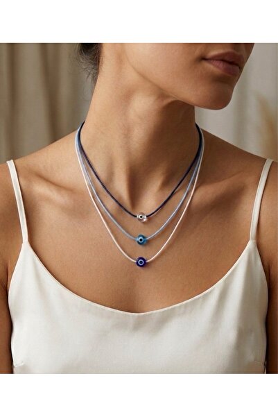 Femenino 3’lü Nazar Boncuklu İp Choker Kolye Ayarlanabilir Minimal Kolye Seti