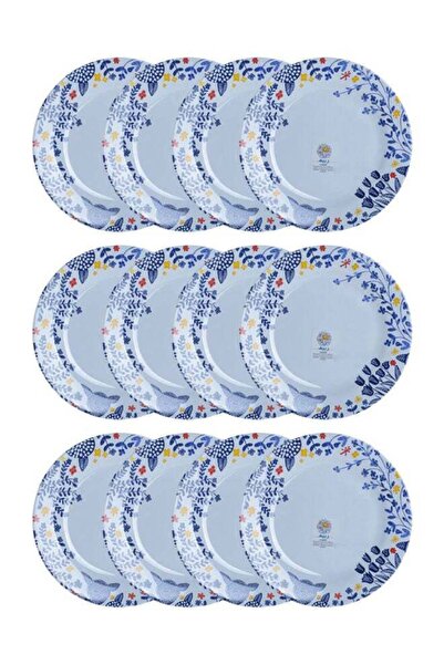 RABİE 12-Piece Melamine Deep Dinner Plate Set 10 inch White/Floral