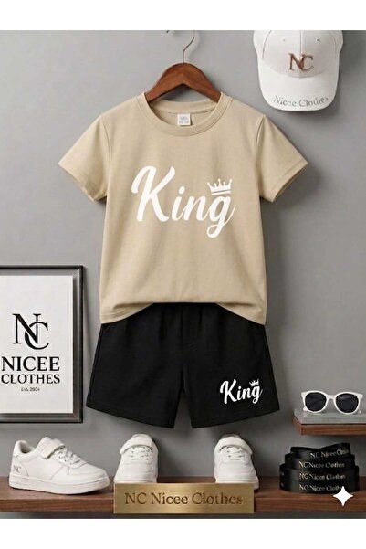 Leto Lykia Summer Children's T-Shirt Shorts Unisex (White King Crown Printed)