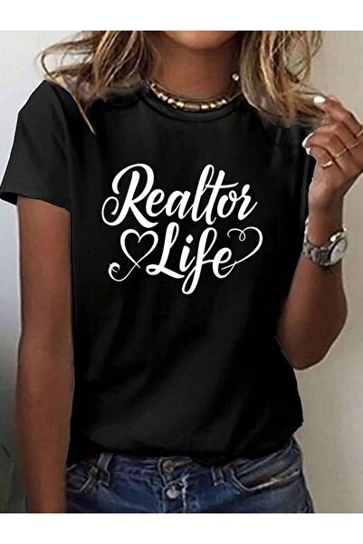 9TAY تي شيرت نسائي بطباعة Realtor Life - قميص كاجوال أخضر بأكمام قصيرة وياقة ...