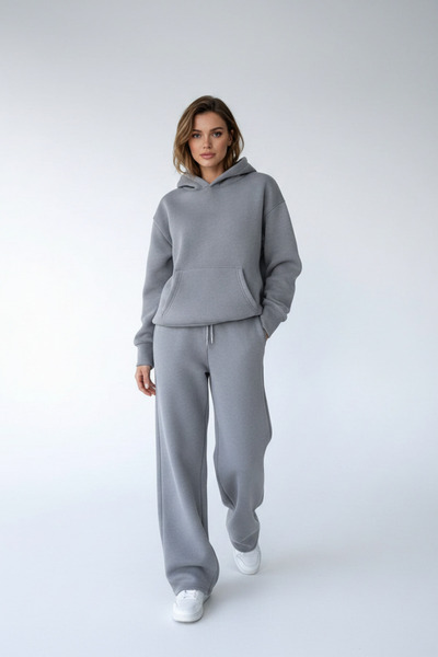 Runades Γυναικείο σετ φόρμας με τρία νήματα, ριγέ, oversized - Φούτερ με κουκ...
