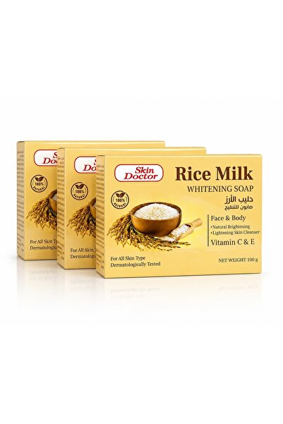 Lovisah Styles Pack of 3 / Skin Doctor Rice Milk Soap with Vitamin C & E, Fac...