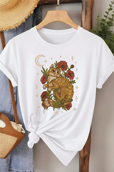 l'eivor Tricou de damă din bumbac cu imprimeu Cat Flower Star