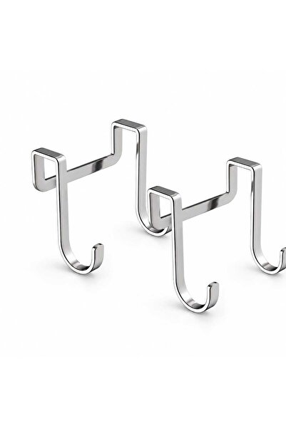 Nevara Stainless Steel Double Hanger Set for Doors and Cabinets - 2 Silver Pi...