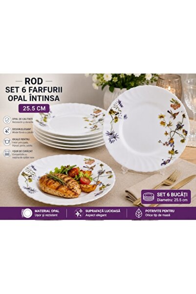 Rod Set de 6 farfurii de masă Opal, 25,5 cm – Eleganță florală pentru servire...