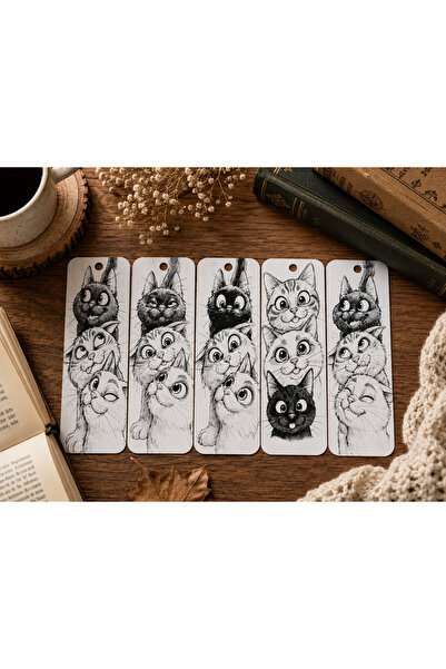 OEM Semne de Carte 3D cu Pisici Haioase– Set 5 Bucăți, Plastic