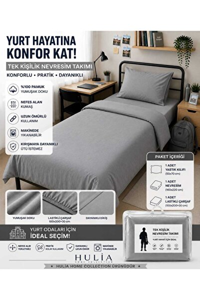 hulia home Jednostruki set posteljine za spavaonicu sivo-plave boje sa postav...