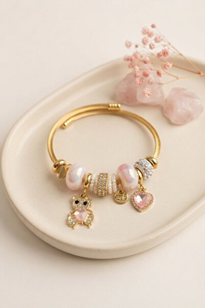 Clariss Teddy Bear Model Gold Color Pink Charm Bracelet