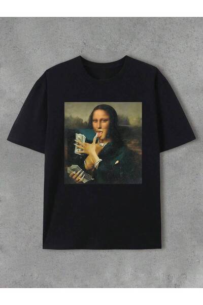 LİNA06 Mona Lisa Money Counting Abstract Pattern Retro Men's Casual Sports Sh...