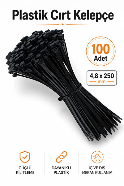 Badem10 Kablo Bağı Cırt Kelepçe Plastik 4,8x250 mm Siyah 100 Adet Güçlü Sabit...