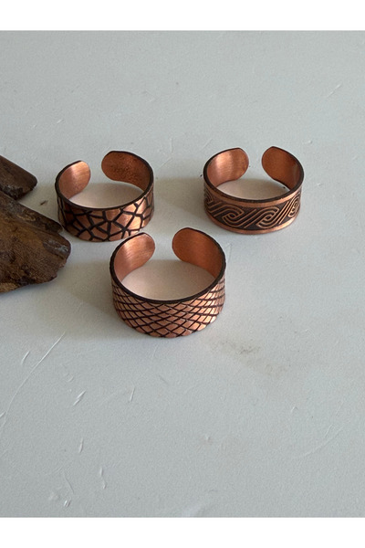 Rupen Kraft Adjustable 3-Piece Handmade Pure Copper Ring Combination Non-Allo...