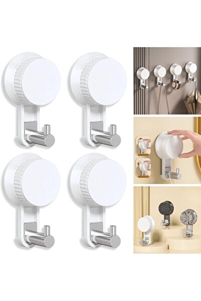 STARSTAR Bathroom suction cup hooks, 4-pack - Strong vacuum suction hooks, wo...