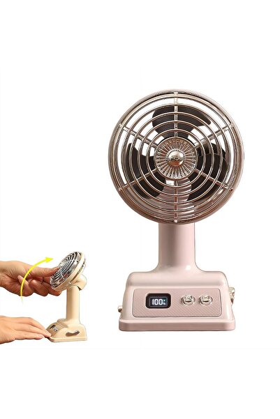 Morvena Picks Ventilator de birou retro, portabil, reîncărcabil prin USB, min...