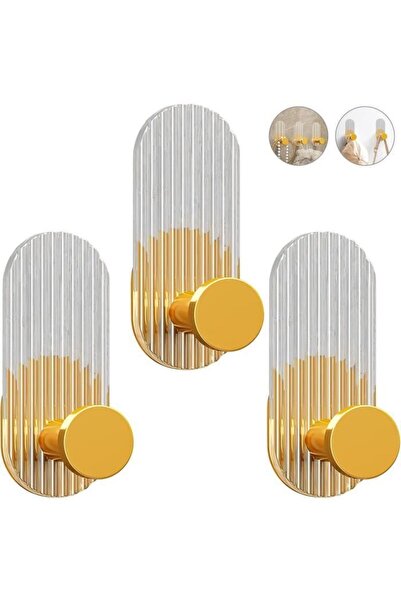 Morvena Picks Cârlige de perete - Set 3 piese - Aur - Material acrilic - Inst...