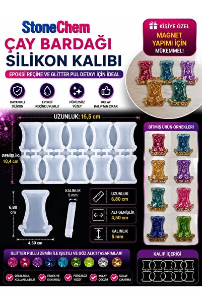 stoneche StoneChem Çay Bardağı Magnet Silikon Kalıbı 10’lu – Epoksi Reçine Ma...