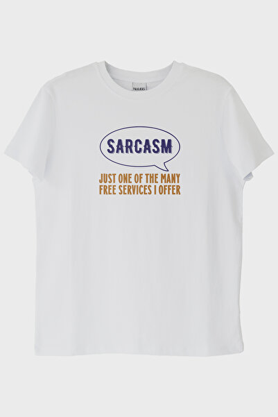 lofux Sarcasm Printed Design White T-Shirt