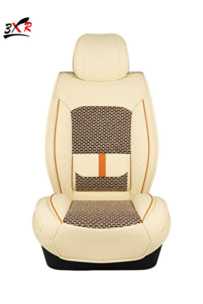 3XR Premium Universal Car Seat Cover Beige Luxury PU Leather Seat Protector w...
