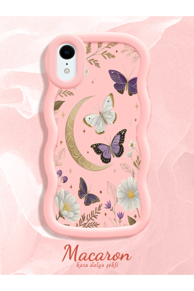 CHICASELUX iPhone Xr Compatible Wavy Frame Moon Butterfly and Flower Pattern ...