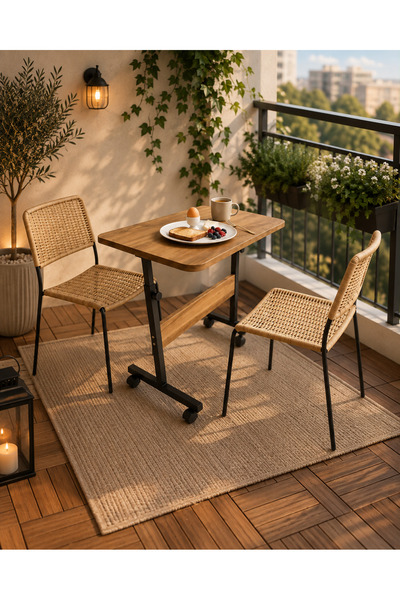 Homedora 60x40 cm Dar Balkon Kahvaltı Sehpası – Tekerlekli Çok Amaçlı Ahşap B...