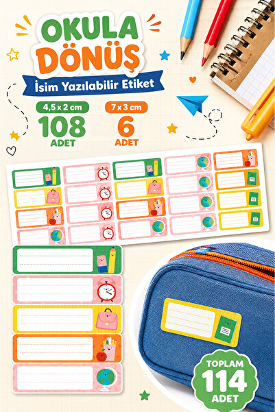 Adabilsa Okula Dönüş İsim Yazılabilir Etiket Seti 114 Adet – 108 Adet 4,5x2 c...