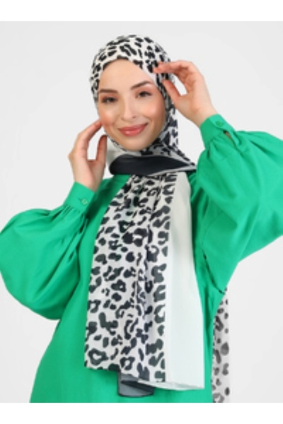 Differenza Striped Leopard Patterned Shawl - Black