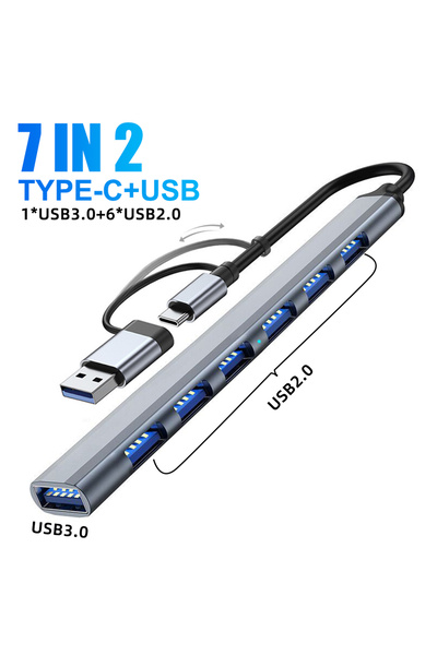 Choice5 kebidumei Gray 2-in-1 KEBIDUMEI USB 3.0 HUB 7Port Type C Docking Stat...