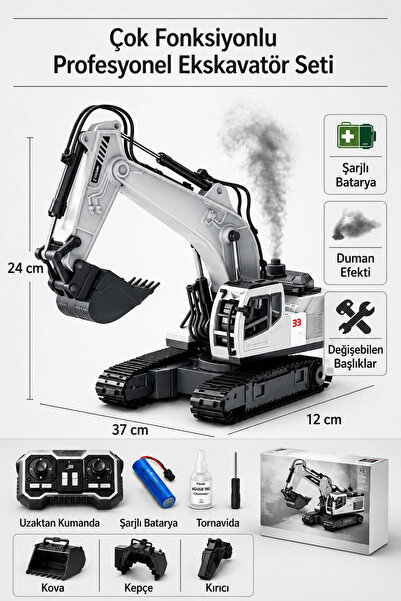 Begin Power Uzaktan Kumandalı 3 Başlıklı Duman Atan Şarjlı Metal İş Makinesi ...