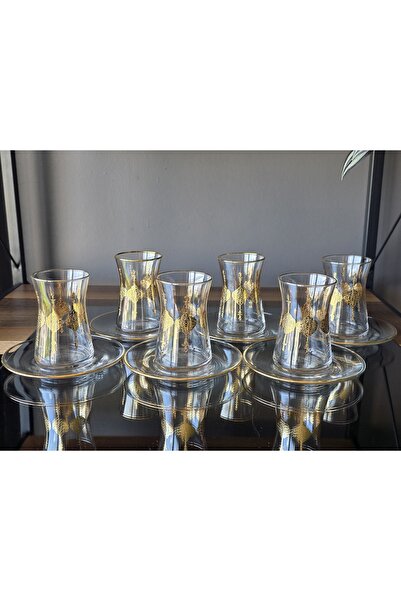 FERMATO 12 Pieces for 6 People 24K Handcrafted - Real Gold Embossed Tea Set V...