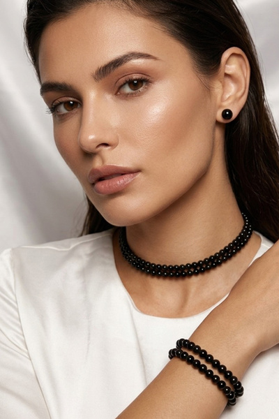 bb bridal boutique Glass Black Pearl Choker Necklace, Choker Necklace, Ball B...