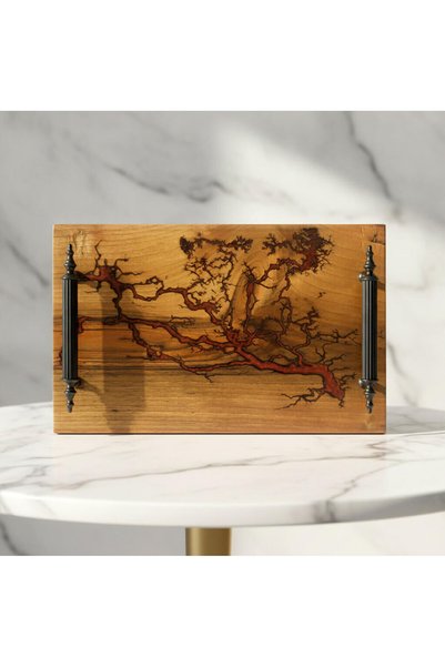 Mekece Presentation Tray Eps-K20 |   Handmade Burgundy Epoxy Patterned Walnut Wood Decorative Tray