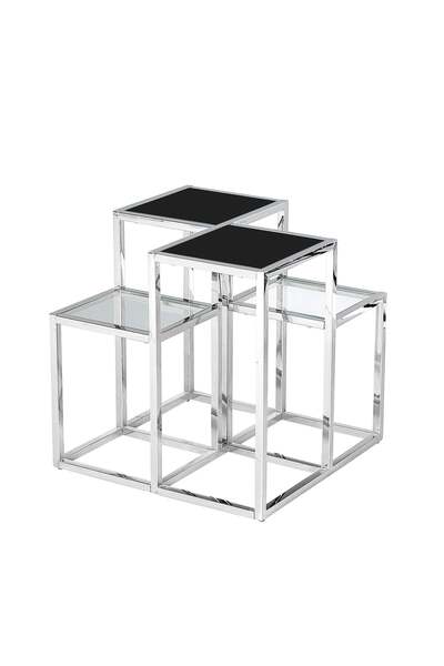 Sagebrook Home STAINLESS STEEL ACCENT TABLE,SILVER/BLACK GLASS
