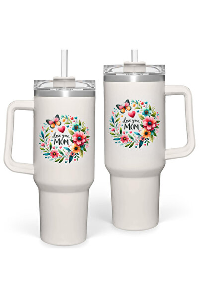 NASAQ 40oz Insulated Stainless Steel Mom Mug with Handle and Lid and Straw Li...