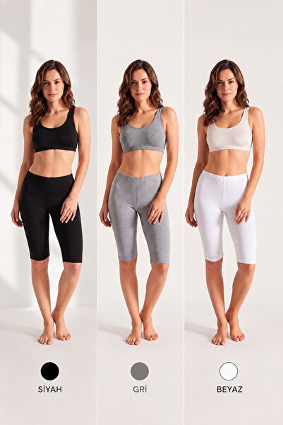 USLULAR Cotton Soft Combed Short Leggings Underwear White&Black&Gray 3-Pack