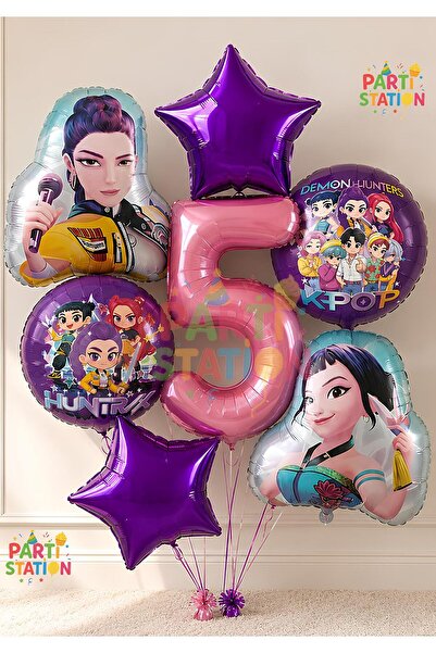 Parti Station K-Pop Balloon Set 5Th Birthday Balloon Set 7 Piece Demon Hunter...