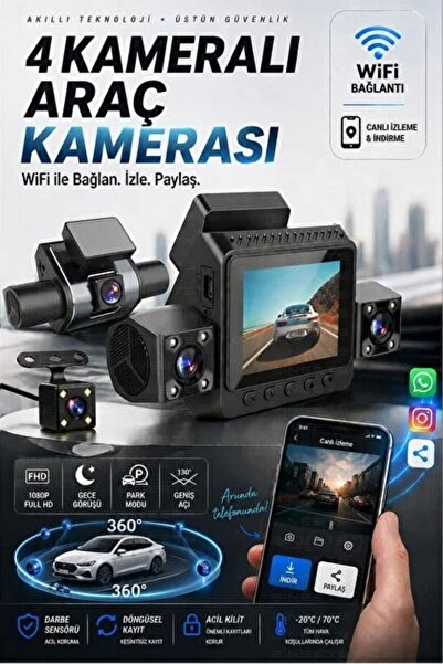 Zineets 360 4 Kameralı Wifi 1080p Araç içi Lcd Ekranlı Gece Görüşlü G-sensör ...