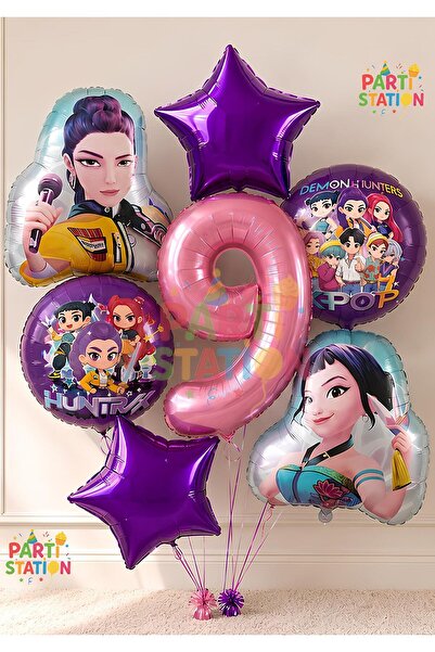 Parti Station K-Pop Balloon Set 9Th Birthday Balloon Set 7 Piece Demon Hunter...