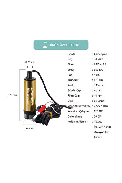 Kemos KIZILIRMAK 12 VOLT MAZOT AKTARMA POMPASI