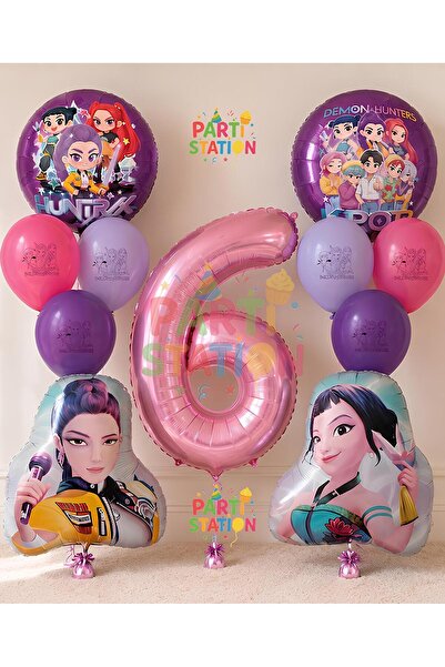 Parti Station K-Pop Balon 6Th Birthday Set 11 Piece Demon Hunters Demon Hunte...
