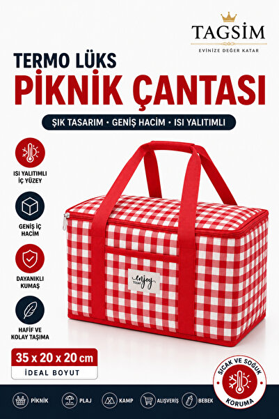 Tagsim Home Termo Lüks Piknik Çantası 35x20x20 cm Isı Yalıtımlı Soğuk Sıcak K...